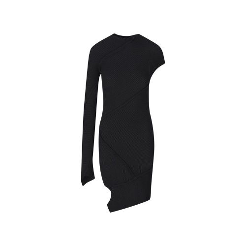 Asymmetric Ribbed Viscose Dress — Black