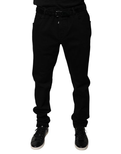 Logo Cotton Stretch Skinny Jeans — Black