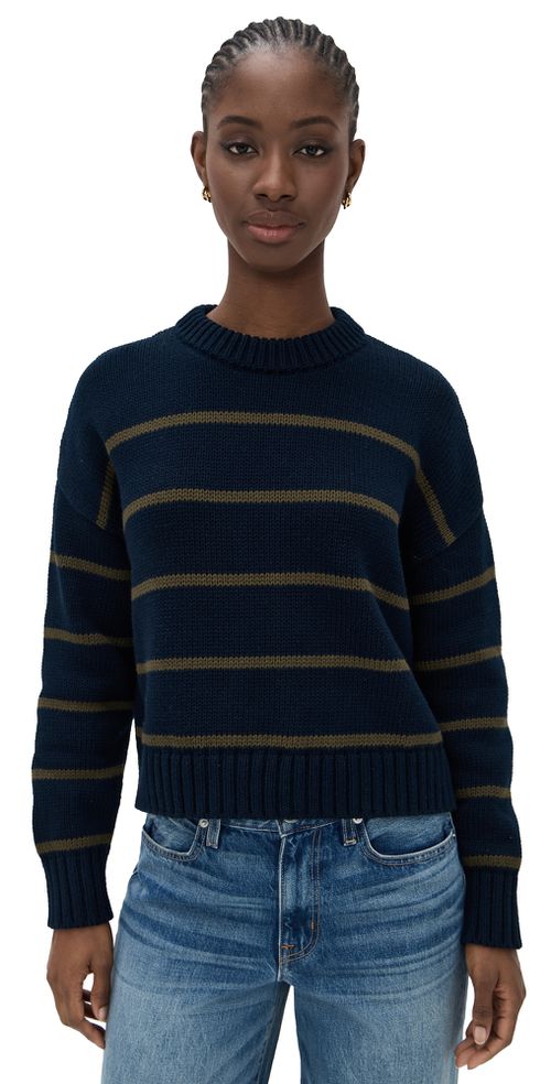 Jenni Kayne Chloe Crewneck Sweater Navy/Army Stripe 