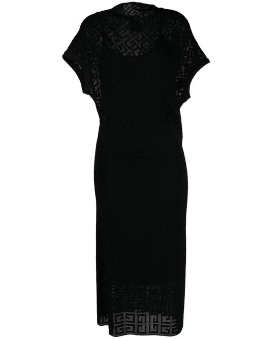 4G jacquard draped midi dress - Black