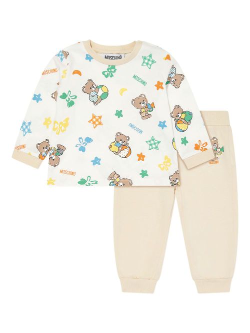 Teddy Bear-print trouser set - Neutrals