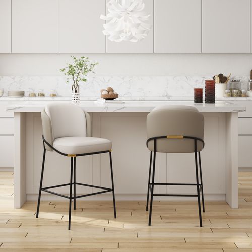 Modern PU Leather Breakfast Counter Stool Gray with Back & Footrest