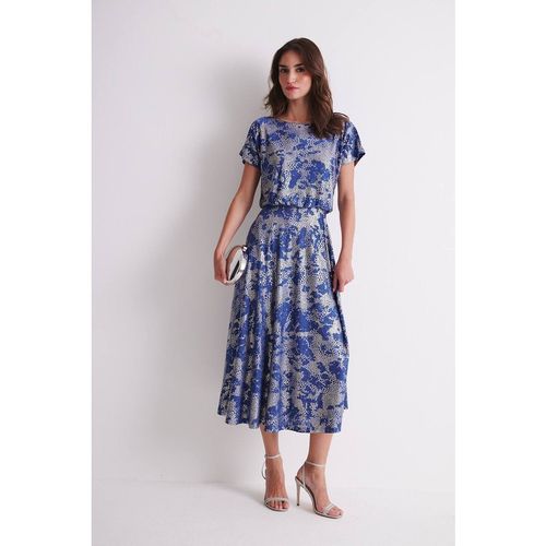 Klass. Foil Printed Midi Dress In Blue