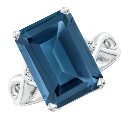 Angara 10.0 Carats Emerald Cut London Blue Topaz Twist Shank Statement Ring in Platinum