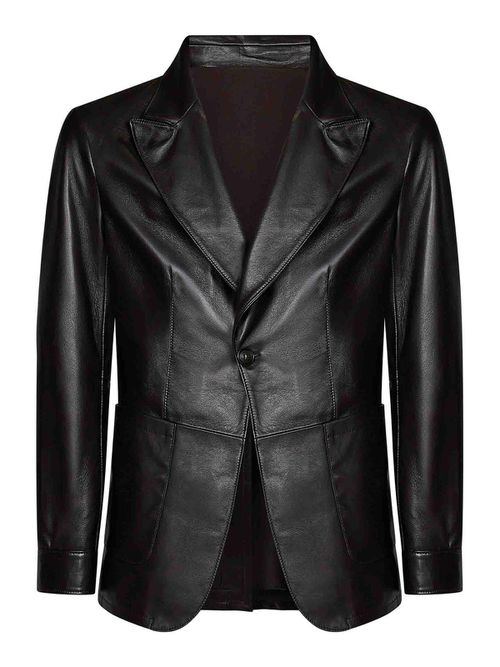 Leather Single-Breasted Blazer