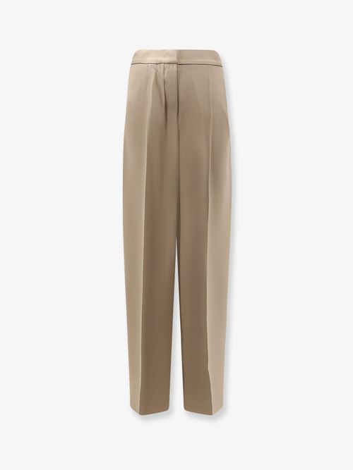 Wide-Leg Silk Trousers — Beige