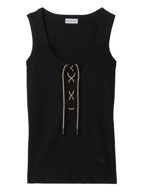 Ribbed Tank Top with Adjustable Drawstring and Embroidered Equestrian Knight Hem
