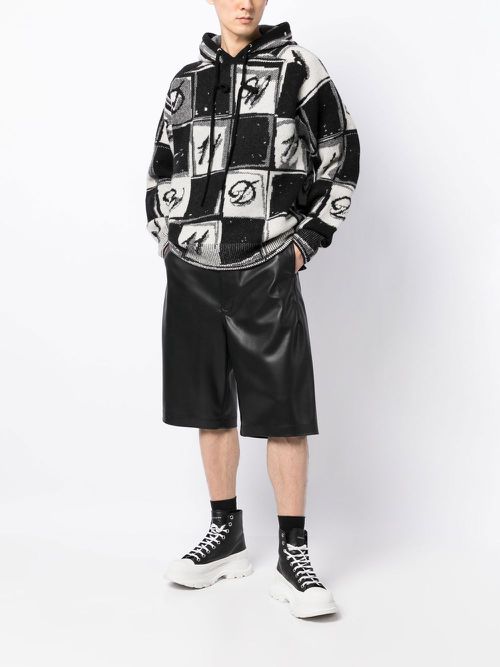Checkered monogram knitted hoodie - White
