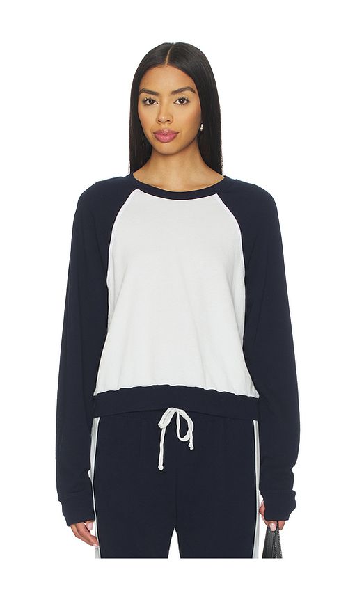 Michael Lauren Siri Colorblock Raglan Pullover Top in Milk & Navy. XL also in L, M