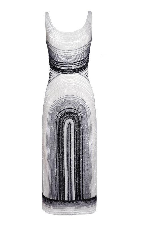 Abstract Print Beaded Midi Dress
