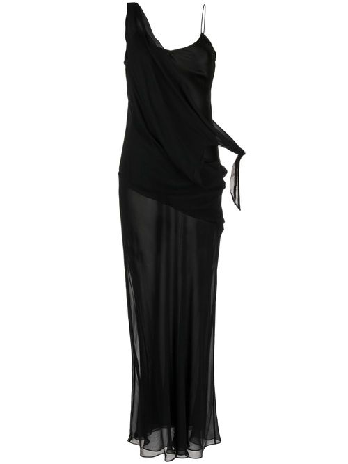 Drifted layered silk-georgette dress - Black