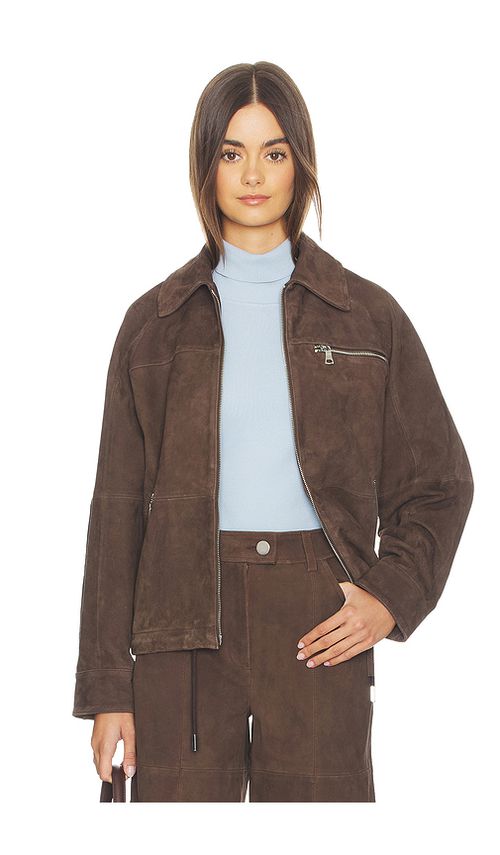 ALIGNE Alex Suede Bomber Jacket in Brown. L. Also in S