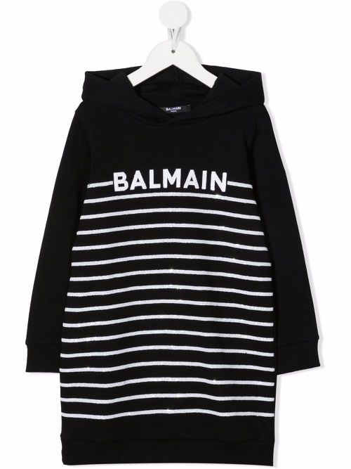 Striped logo-embroidered hoodie dress - Black