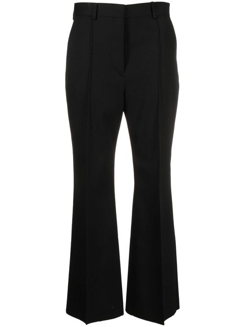 Flared cropped wool trousers - Black