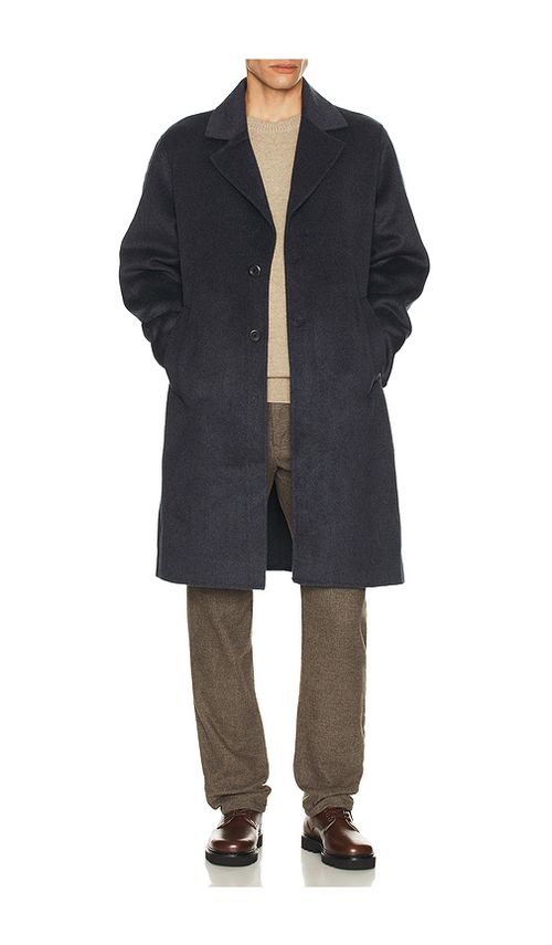 Marine Layer Wool Longline Coat in Navy. S. Also in L, M, XL/1X