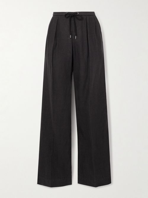 Pleated Linen Wide-leg Pants - Black