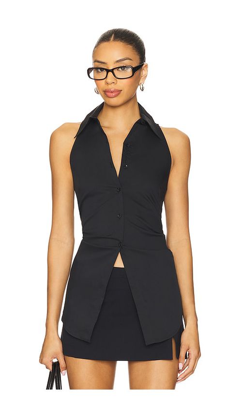 SIMONMILLER Loch Sleeveless Poplin Button Up in Black.  XS. Also in L, M