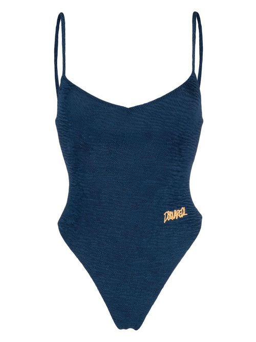 Textured logo-embroidered swimsuit - Blue