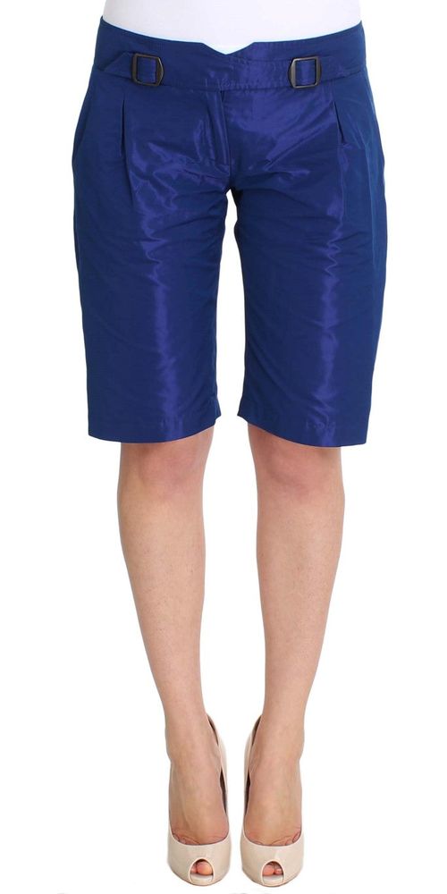 Buckle-Belt Polyester Bermuda Shorts — Blue