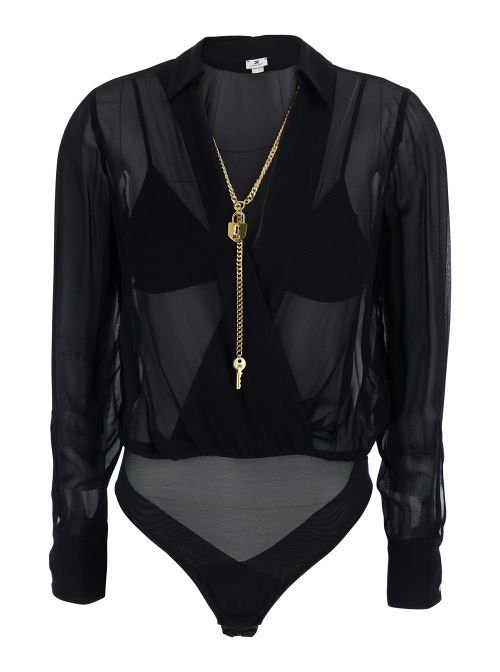 Viscose Georgette V-Neck Blouse — Black