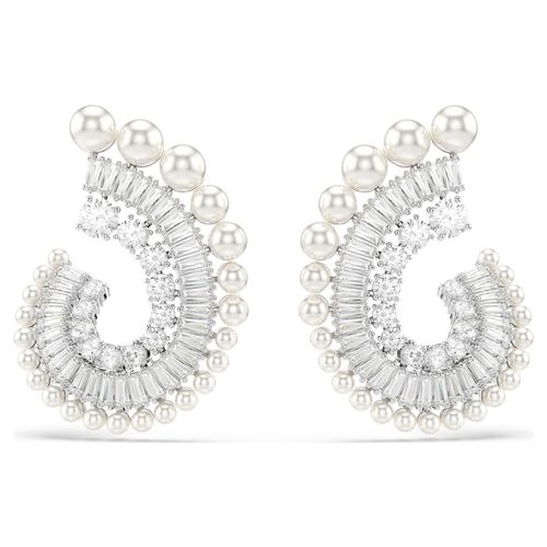 Ariana Grande x drop earrings, Crystal Pearl, Mixed cuts, White, Rhodium plated