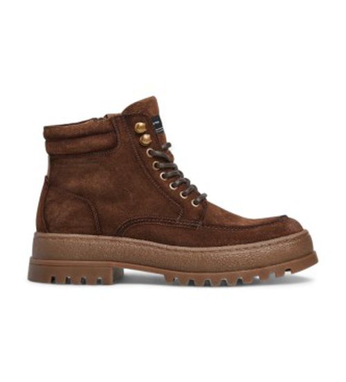 Pepe Jeans for man. PMS50250 Leather Ankle Boots Lincoln Nature brown (43), Flat, 1 to 3 cm, Zip, Casual