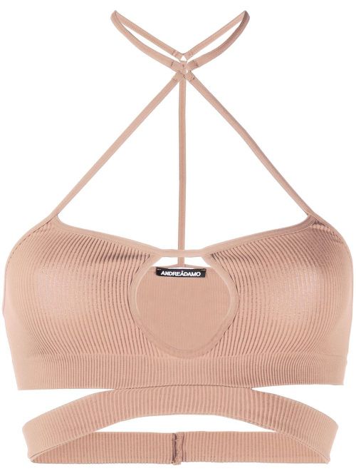 Ribbed-knit halterneck bralette - Neutrals