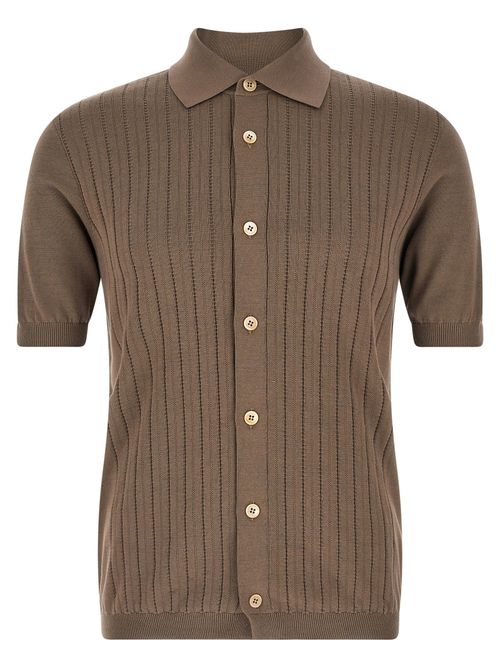 Ribbed Cotton Knit Shirt — Brown