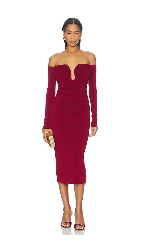 Astr the label vestido midi lovinia en color vino XL también en L, M