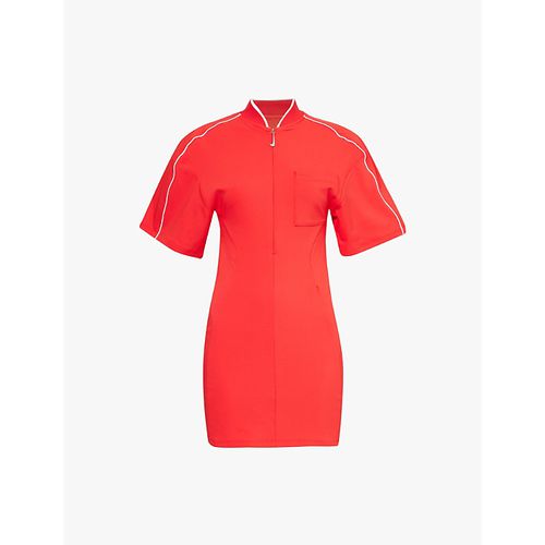 Womens University Red White Boxy Short-sleeve Cut-out Stretch-woven Mini Dress Xs