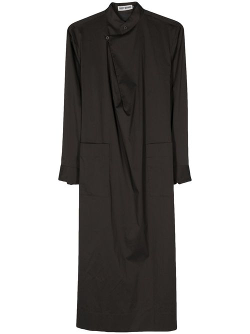 Band-collar midi shirtdress - Brown