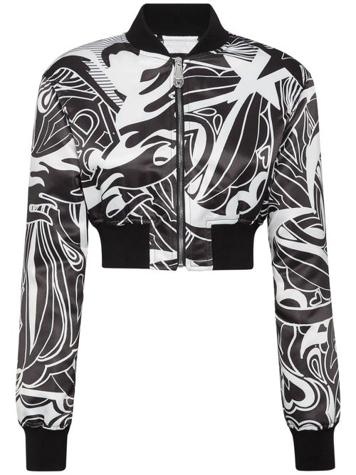 Satin Cropped Bomber - Black