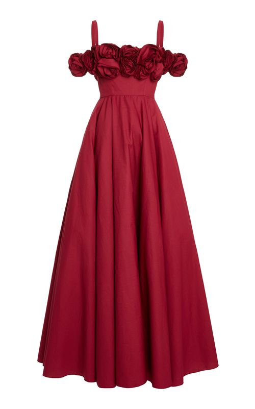 Rosette-Detailed Poplin Maxi Dress