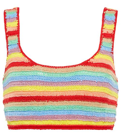 Striped crocheted cotton crop top