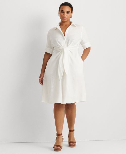 Plus-Size Linen Shirtdress - White