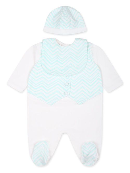 Zigzag-pattern cotton babygrow set - White
