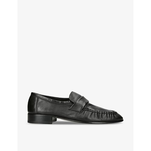 Womens Black Gathered Leather Loafers