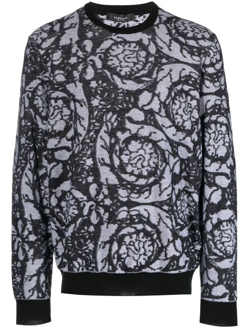 Barocco-intarsia crew-neck jumper - Black