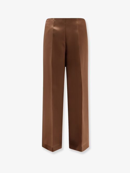 Silk Wide-Leg Trousers — Brown