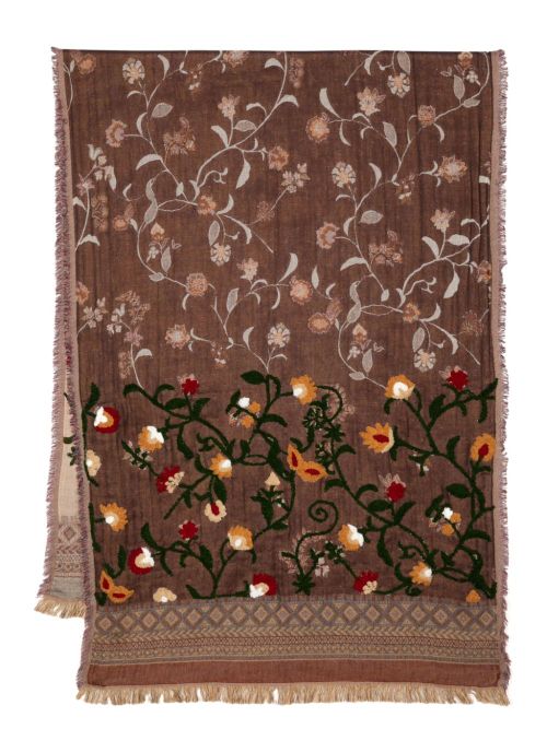 Floral-embroidered scarf - Pink