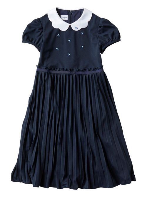Embroidered motif short sleeve dress - Blue