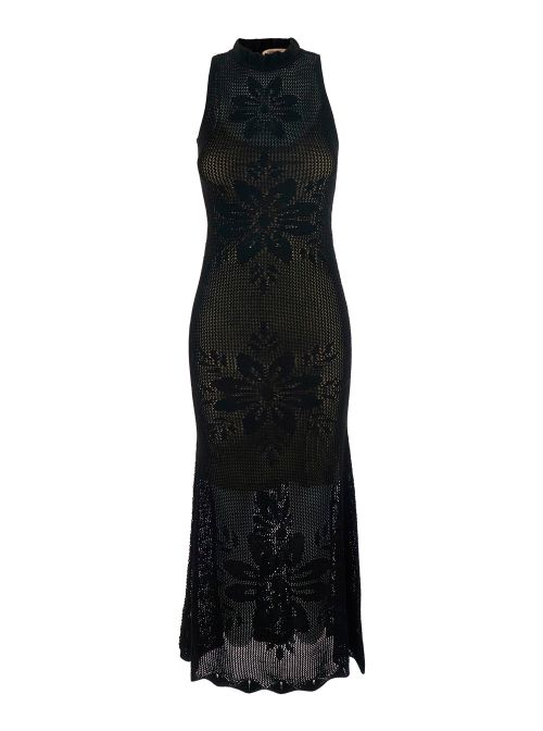 Embroidered Viscose Blend Dress — Black