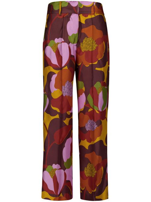 Floral-print silk pants - Brown