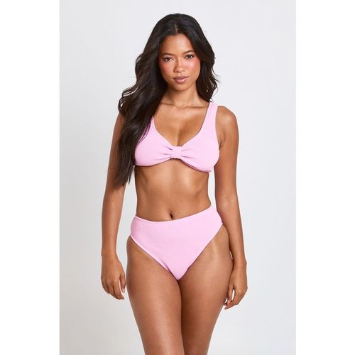 Boohoo Womens Textured High Waist Bikini Bottom - Pink