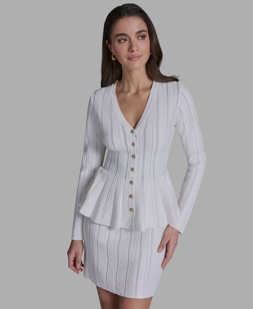 Women's Long-Sleeve Button-Front Peplum Top - Whisper White