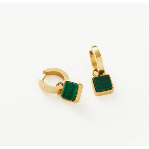 Lucy Williams Square Malachite Charm Hoop Earrings | Gold Plated/Malachite