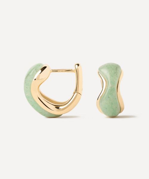 18ct Gold-Plated Green Aventurine Musa Huggie Hoop Earrings Luxury Gift