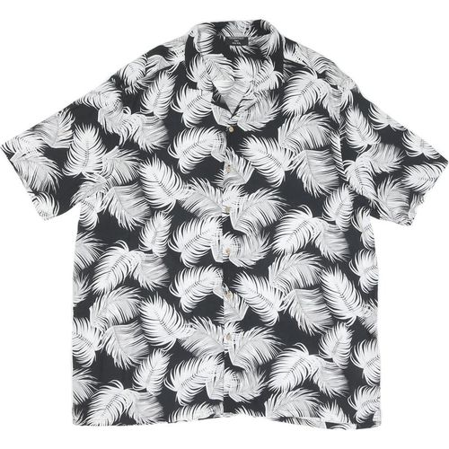 Mens Black & White Leaf Print Shirt Summer Casual Beachwear Comfort
