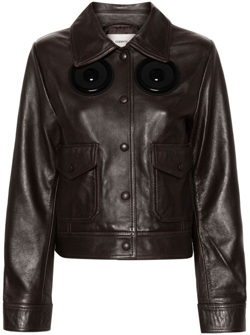 Appliqué-detail leather jacket - Brown