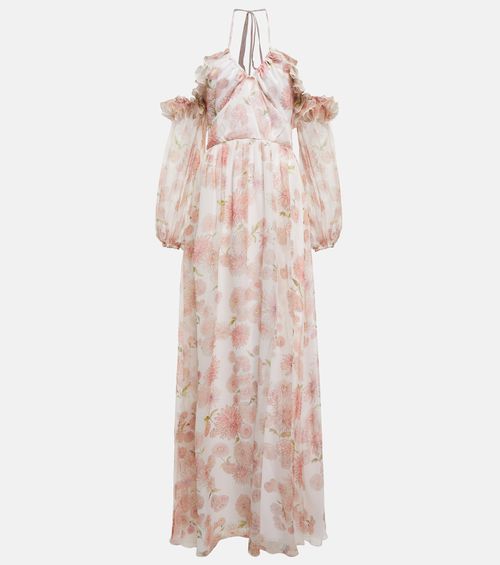 Off-the-shoulder floral silk gown
